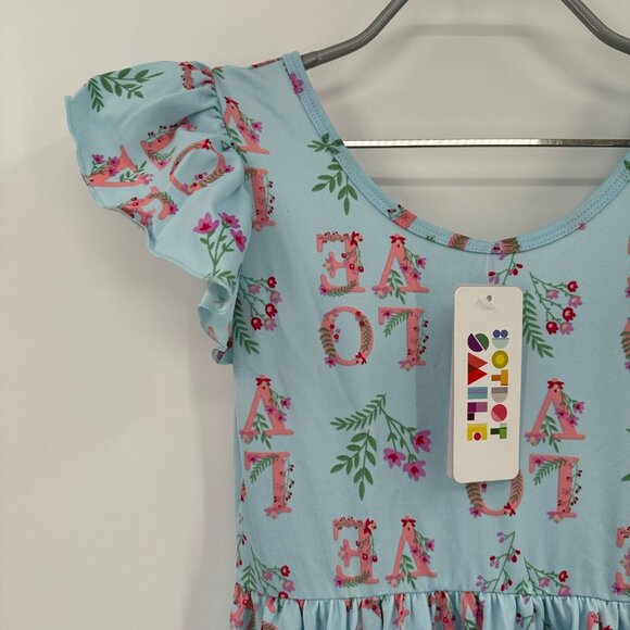 Dot Dot Smile Girl's Empire Waist Dress sz 3-4 NWT Short Sleeve LOVE Floral Blue - Picture 2 of 6
